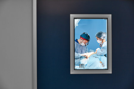 Behind the doors of the operating room, equipment and medical devices in the modern operating room.