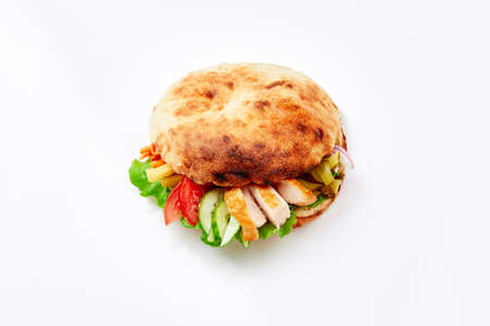 Big delicious chicken hamburger on white backgroung.の写真素材