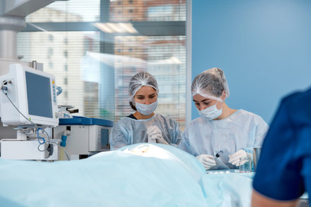 The medical team performs the operation - a series of images related to the surgery. Real modern,...