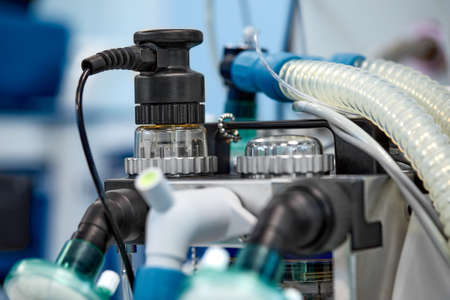 Medical Oxygen Concentrator is ready to use front of the emergency room at the hospital. Medical Device Individual portable oxygen cylinder to put gas for patients with respiratory disordersの写真素材