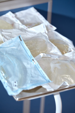 Silicone breast implant on the hospital table