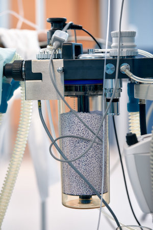 Medical Oxygen Concentrator is ready to use front of the emergency room at the hospital. Medical Device Individual portable oxygen cylinder to put gas for patients with respiratory disordersの写真素材