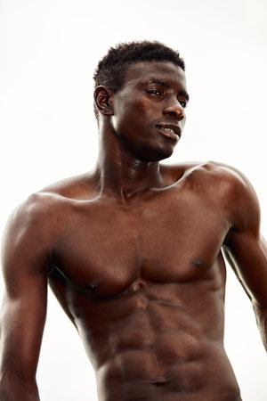 Portrait of topless afcan sportsman ready to training.