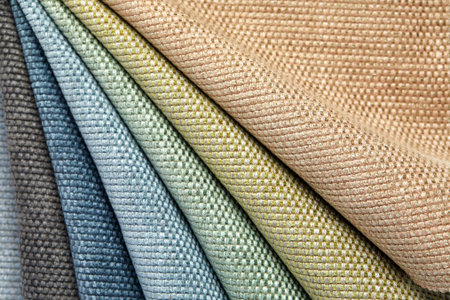 A set of samples of fabric furniture decoration lines of textile textures. Multicolored stripes...
