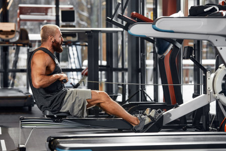 Training legs in the simulator, the athlete works with his legs on the simulator, working out the...