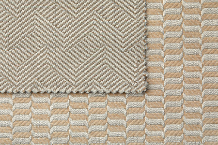 The background consists of several types of colored tiles with different patterns on beige tone