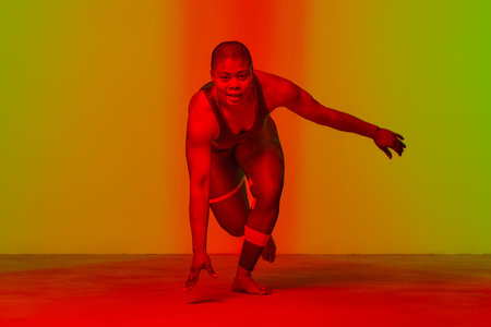 Physical Activity. Full Length Vertical Portrait Of Body Positive Young Black Female In Sports Top...