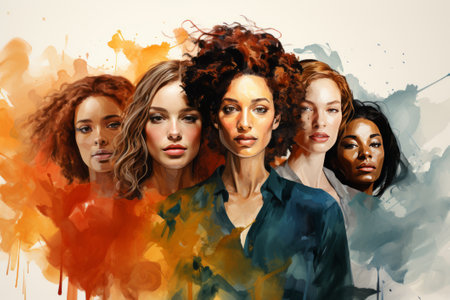 beautiful international girls in different dresses with beautiful hairstyles. Stylish curly hairstyle made in a beauty salon. Fashion, cosmetics and makeup. Charming brides.の素材