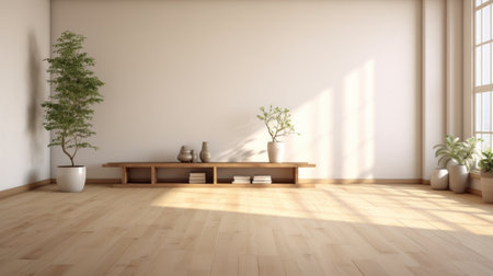 Classic wall background, interior decoration, light parquet, empty house style, potted plants, sofaの素材