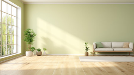 Interior of a beautiful modern room with a sofa and potted plantsの素材