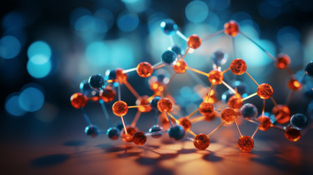 3d illustration of a molecule model. Science or medical background with molecules and atoms.の素材