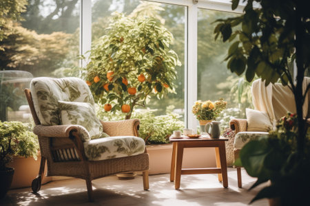 Relaxation room in a modern hospital with comfortable armchairs. A cozy, bright, comfortable premises in a modern clinic with indoor plants, where patients can relax or chat with visiting relatives.の素材