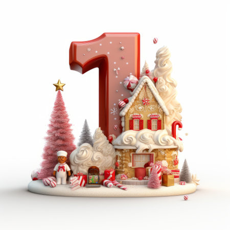 Volumetric capital letter I, decorated in a festive Christmas and New Year style. Christmas tree decorations, balls, pine cones, tinsel. Mockup for Christmas banner or background. Isolated on white.の素材