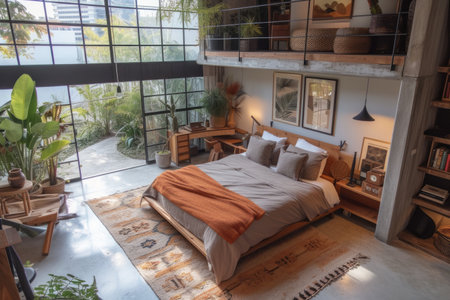 Modern Loft Bedroom with Industrial Charmの素材