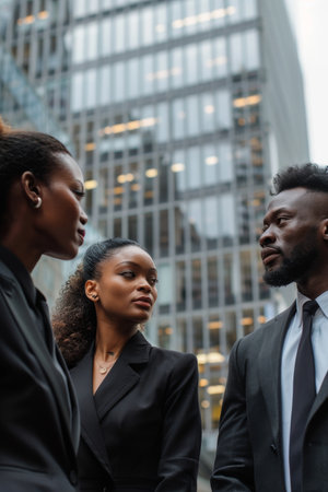 Professional African American businesswoman in a meeting outdoorsの素材