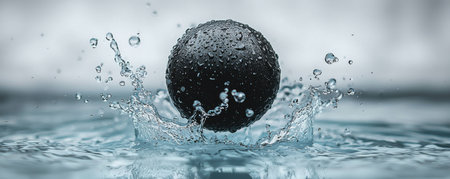 Close-up of a hockey puck splashing into water with dynamic dropletsの素材