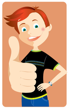 Portrait of young teenager laughing and giving the thumbs-up sign.のイラスト素材