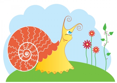 Vector smiling snail and flowersのイラスト素材