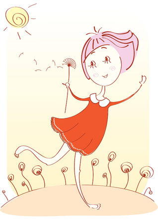 Nice girl and flower.Vector cartoonsのイラスト素材