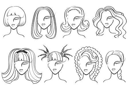 Hairstyle. woman faces for salonのイラスト素材