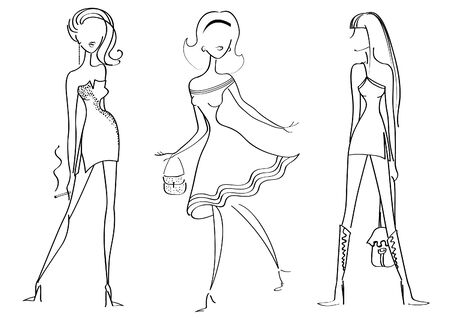 Fashion women in beautiful clothes on whiteのイラスト素材