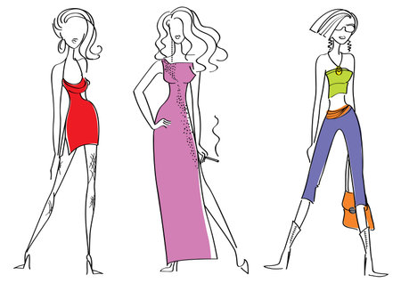 women in fashion clothes on whiteのイラスト素材