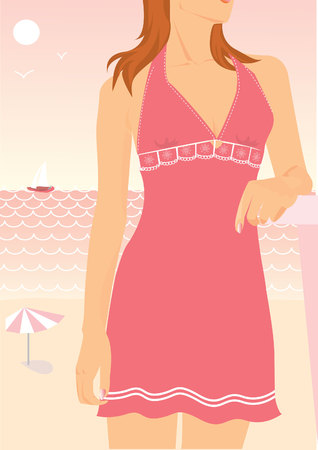  woman on beach in  summer  beachのイラスト素材