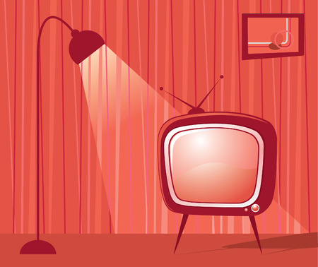 retro room with tv and lamp. Interior.のイラスト素材