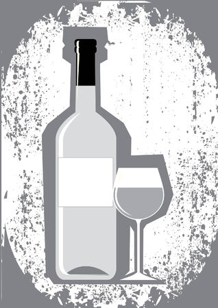 Bottle of wine and wineglass.のイラスト素材