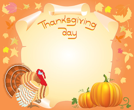  thanksgiving postcard for text with turkey and pumpkins のイラスト素材