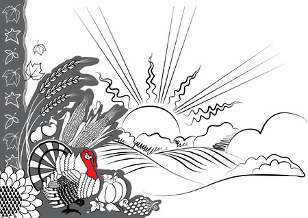 Turkey postcard.Thanksgiving autumn background for designのイラスト素材