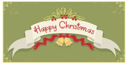 Christmas scroll and text.Vintage background with Holly sprig for designのイラスト素材