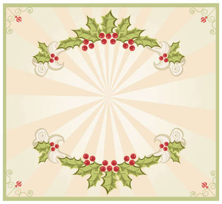 Christmas frame.Vintage background with Holly sprig のイラスト素材