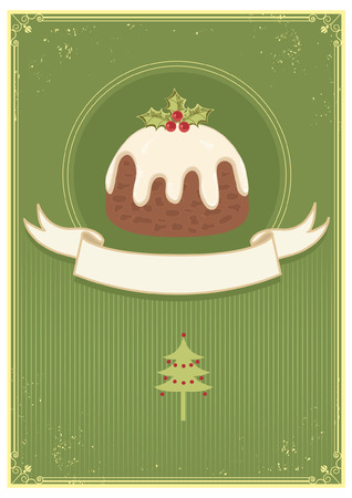 Christman pudding on green vintage background and textのイラスト素材
