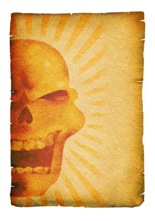Old paper scroll with skull decor.Backgroundの写真素材