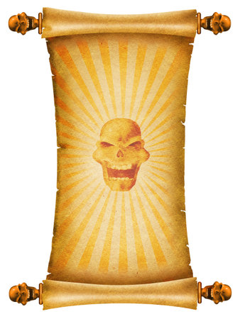 Old paper scroll with skulls decor.Backgroundの写真素材