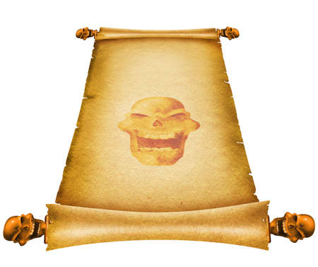 Old paper scroll with skull decor.Backgroundの写真素材