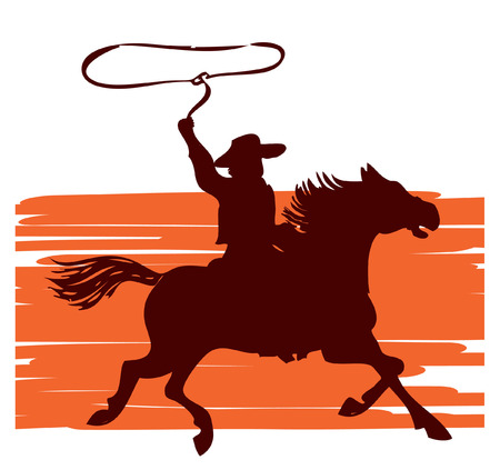 Cowboy on horse with lasso.graphicのイラスト素材