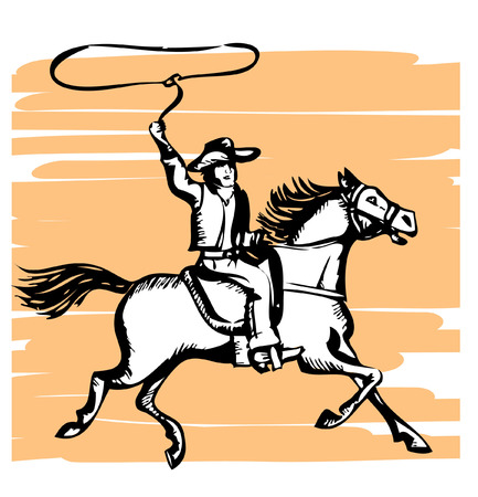 Cowboy on horse with lasso.graphicのイラスト素材