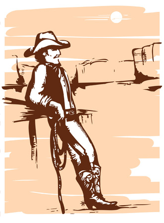 Cowboy on rancho with lasso.graphic image.のイラスト素材
