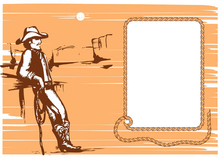Cowboy on rancho with lasso.graphic backgroundのイラスト素材
