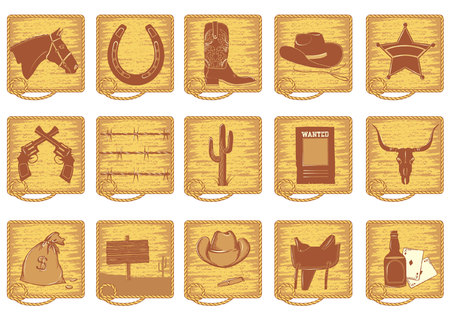 Icons elements for cowboy life.Vector silhouettesのイラスト素材