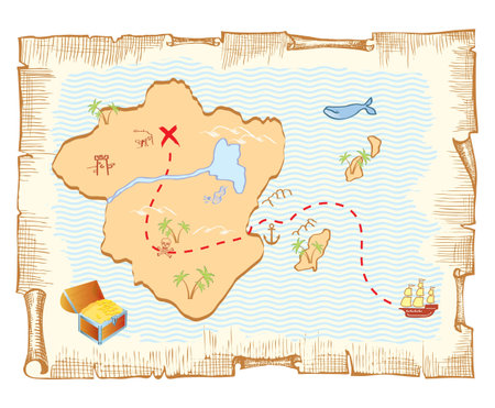Treasure map. Vector old paper backgroundのイラスト素材