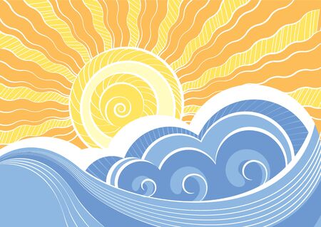 Abstract sea waves. Vector illustration of sea landscapeのイラスト素材