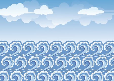 Vector illustration. Beautiful landscape sea and clouds sky.のイラスト素材