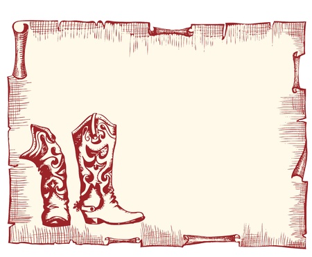 Old paper background with cowboy bootsのイラスト素材
