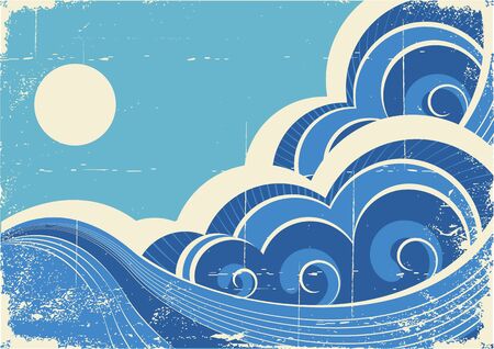 Abstract sea waves. Vector grunge illustration of sea landscapeのイラスト素材