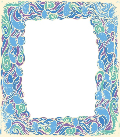 Grunge frame with abstract wave decoration.Vector  backgroundのイラスト素材