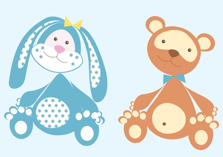 Rabbit and bear .Vector cartoons toysのイラスト素材