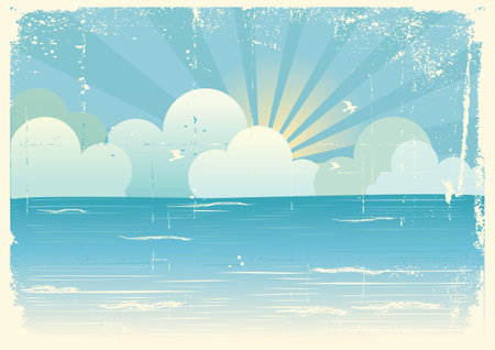 Sun and blue sky with beautifull clouds.Vector imageのイラスト素材